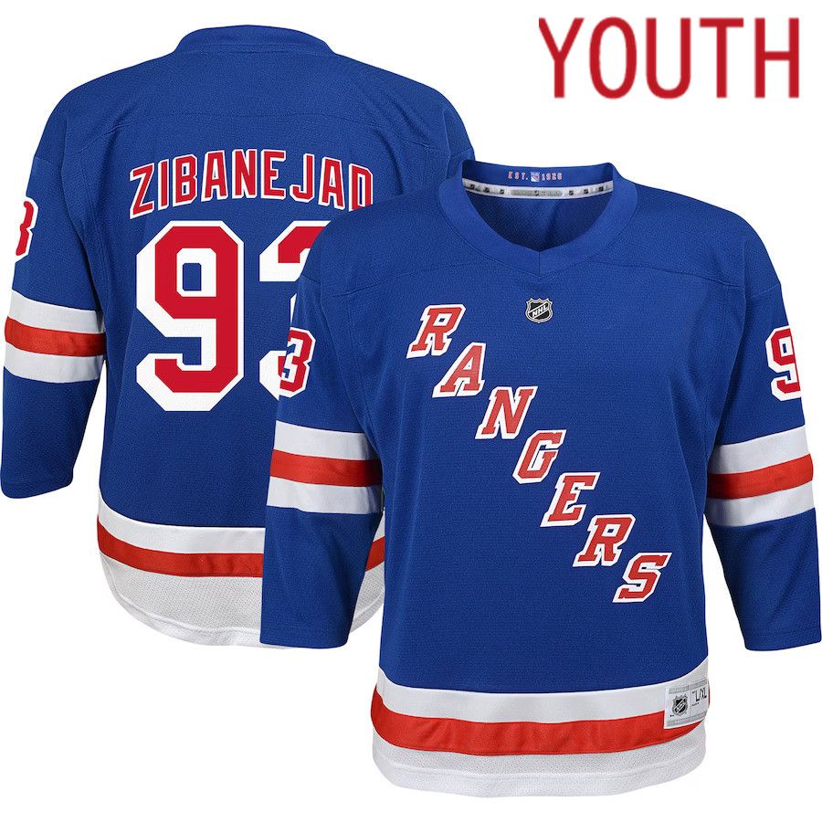 Youth New York Rangers #93 Mika Zibanejad Blue Home Replica Player NHL Jersey